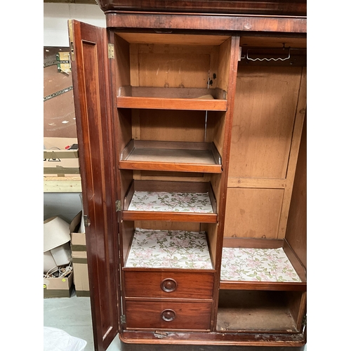 283 - VICTORIAN MAHOGANY FITTED MIRROR DOOR WARDROBE A/F H80