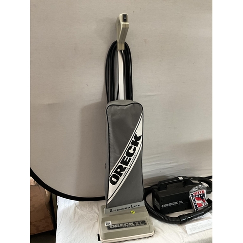 284 - ORECK UPRIGHT VACUUM CLEANER AND A ORECK CYLINDER HOOVER