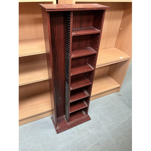 290 - 5 BEECH EFFECT SHELVES AND A MAHOGANY EFFECT CD RACK - LARGEST H80