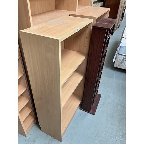 290 - 5 BEECH EFFECT SHELVES AND A MAHOGANY EFFECT CD RACK - LARGEST H80