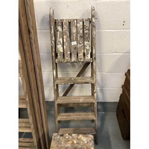 225 - TRIPLE WOODEN EXTENDING LADDER AND 2 STEP LADDERS