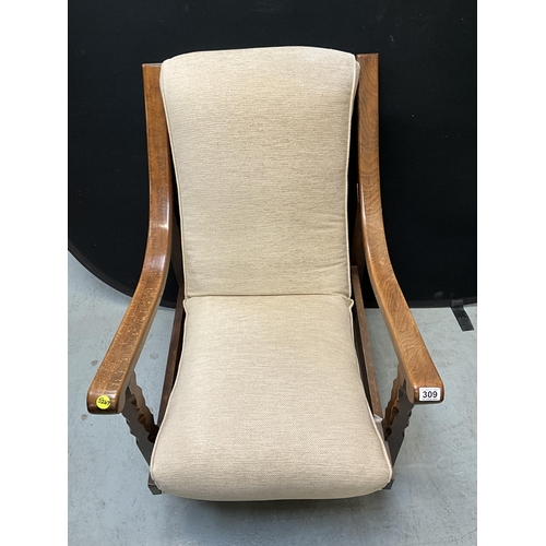 309 - VINTAGE OAK UPHOLSTERED ARMCHAIR - BADGED SUPAREST