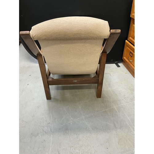 309 - VINTAGE OAK UPHOLSTERED ARMCHAIR - BADGED SUPAREST