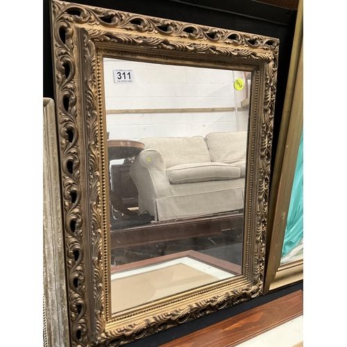 311 - MODERN WALL MIRROR AND 3 LARGE PICTURES - LARGEST 36