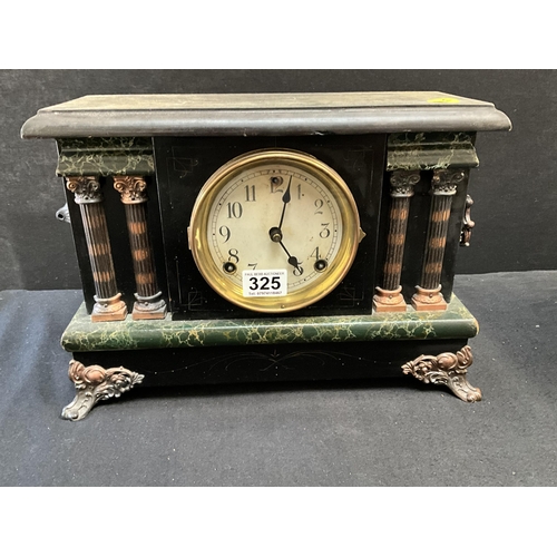 325 - FAUX MARBLE MANTEL CLOCK DECORATED WITH CORINTHIAN COLUMNS H10