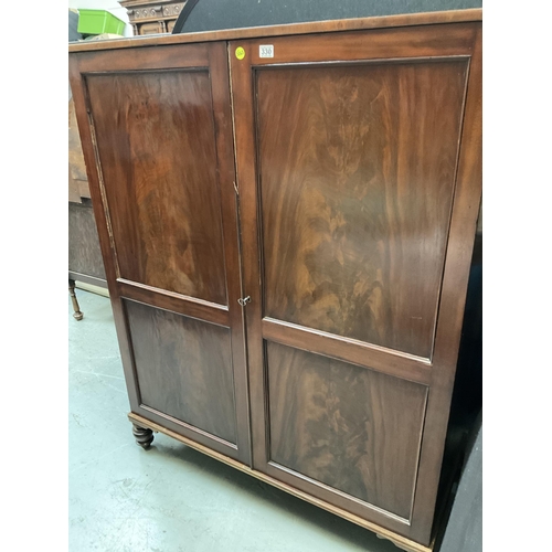 330 - GEORGIAN MAHOGANY 2 DOOR CABINET WITH FITTED SHELF INTERIOR C/W KEY A/F H64