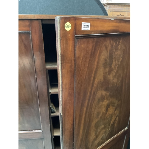 330 - GEORGIAN MAHOGANY 2 DOOR CABINET WITH FITTED SHELF INTERIOR C/W KEY A/F H64