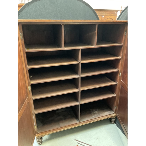 330 - GEORGIAN MAHOGANY 2 DOOR CABINET WITH FITTED SHELF INTERIOR C/W KEY A/F H64