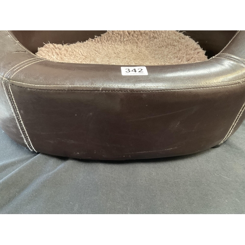 342 - BROWN FAUX LEATHER DOG BASKET A/F H14