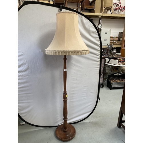 349 - VINTAGE DARK OAK STANDARD LAMP COMPLETE WITH SHADE - NEEDS RE WIRING