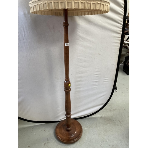 349 - VINTAGE DARK OAK STANDARD LAMP COMPLETE WITH SHADE - NEEDS RE WIRING