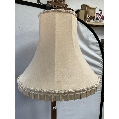 349 - VINTAGE DARK OAK STANDARD LAMP COMPLETE WITH SHADE - NEEDS RE WIRING