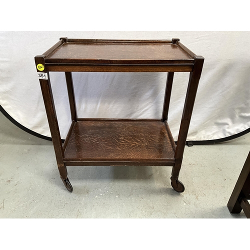 351 - VINTAGE OAK TWO TIER TEA TROLLEY H28