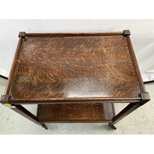 351 - VINTAGE OAK TWO TIER TEA TROLLEY H28