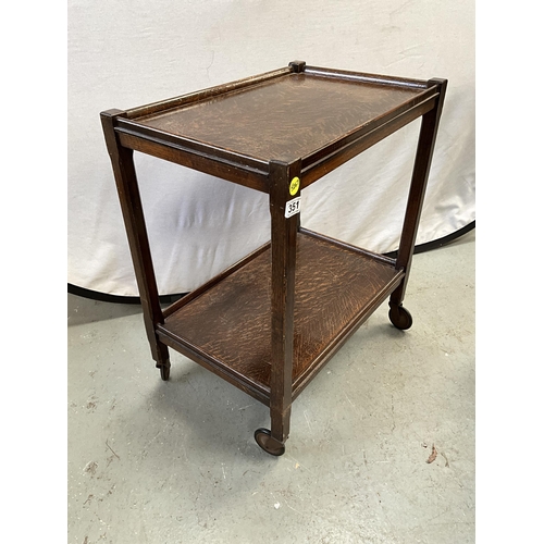 351 - VINTAGE OAK TWO TIER TEA TROLLEY H28