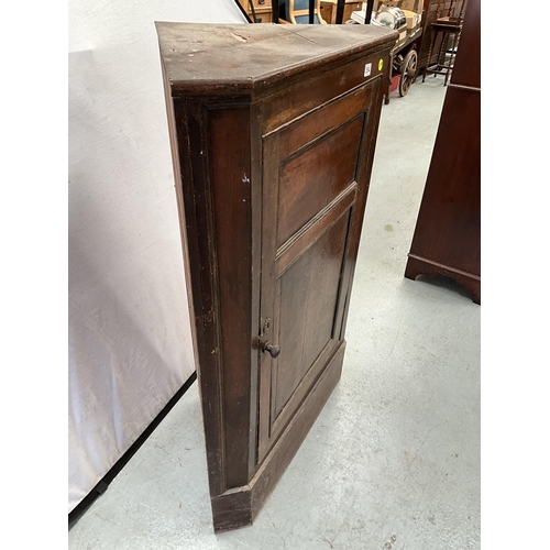 354 - GEORGIAN OAK FLOOR STANDING CORNER CUPBOARD WITH 2 PANELS TO DOOR (WOOD WORM TO BACK) H49