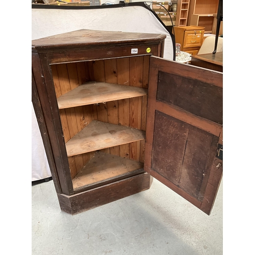 354 - GEORGIAN OAK FLOOR STANDING CORNER CUPBOARD WITH 2 PANELS TO DOOR (WOOD WORM TO BACK) H49