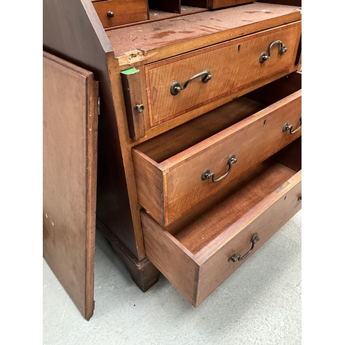 355 - EDWARDIAN MAHOGANY INLAID BUREAU BOOKCASE A/F H74