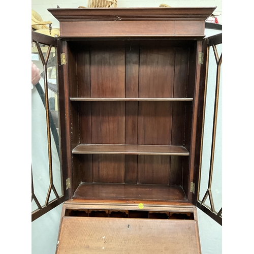 355 - EDWARDIAN MAHOGANY INLAID BUREAU BOOKCASE A/F H74