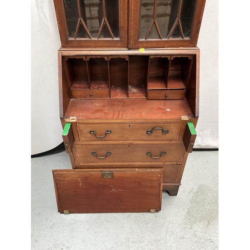 355 - EDWARDIAN MAHOGANY INLAID BUREAU BOOKCASE A/F H74