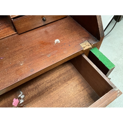 355 - EDWARDIAN MAHOGANY INLAID BUREAU BOOKCASE A/F H74