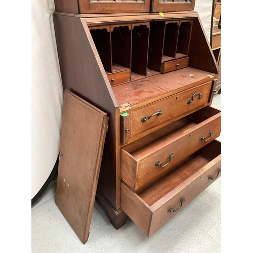 355 - EDWARDIAN MAHOGANY INLAID BUREAU BOOKCASE A/F H74