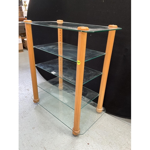 356 - MODERN 5 TIER GLASS AND OAK ADJUSTABLE STEREO STAND H33