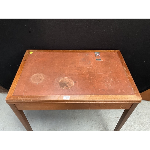 358 - VINTAGE MAHOGANY WORK TABLE WITH LEATHER INSET TOP H30