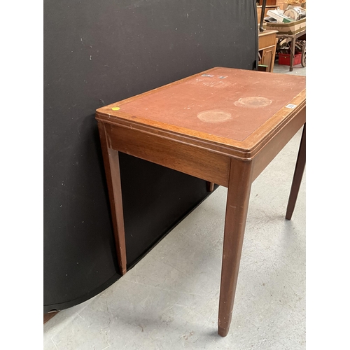 358 - VINTAGE MAHOGANY WORK TABLE WITH LEATHER INSET TOP H30