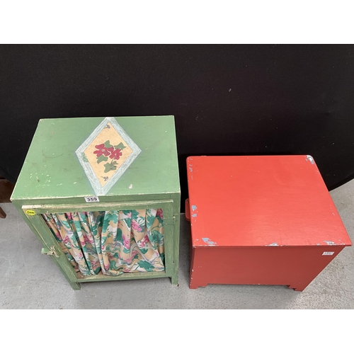 359 - PAINTED WOODEN BOX AND A PAINTED WOODEN MEAT SAFE H28