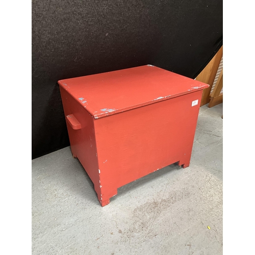 359 - PAINTED WOODEN BOX AND A PAINTED WOODEN MEAT SAFE H28