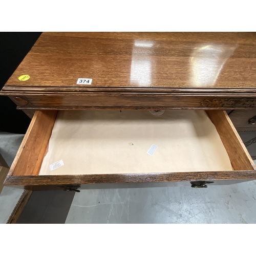 374 - VINTAGE OAK MIRROR BACKED SIDEBOARD WITH CENTRAL MIRROR TO BACK AND 2 DRAWERS OVER 2 DOORS ON TURNED... 