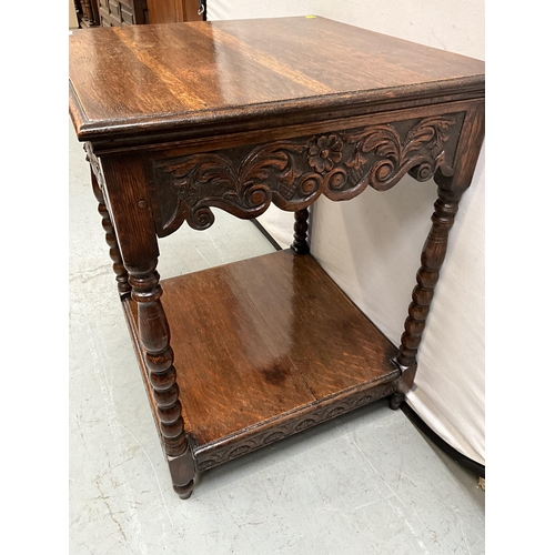 375 - VICTORIAN BOBBIN LEG WINDOW TABLE WITH CARVED FRIEZE DECORATION H31