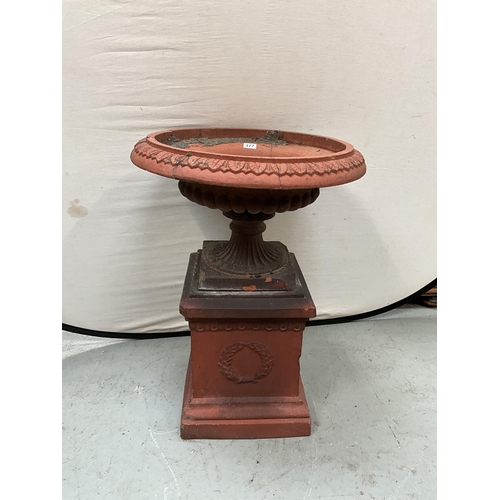 377 - VICTORIAN TERRACOTTA PEDESTAL URN ON STAND A/F H33