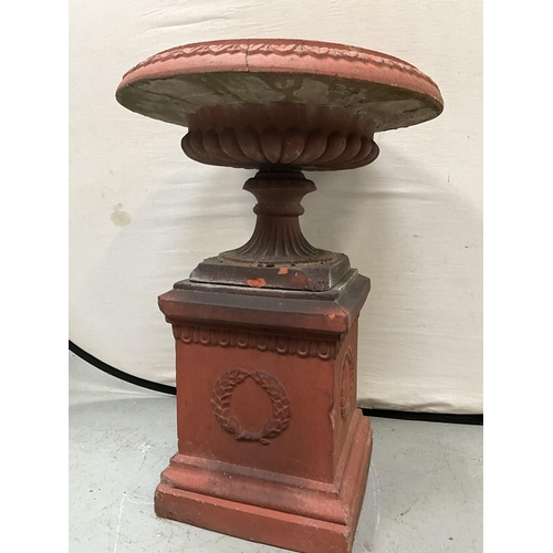 377 - VICTORIAN TERRACOTTA PEDESTAL URN ON STAND A/F H33