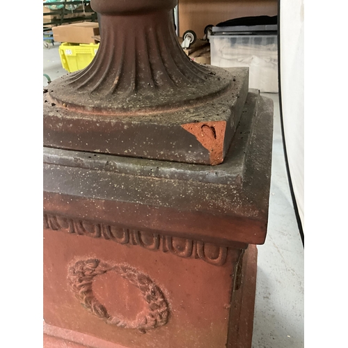 377 - VICTORIAN TERRACOTTA PEDESTAL URN ON STAND A/F H33