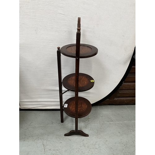 378 - VINTAGE OAK FOLDING CAKE STAND H36