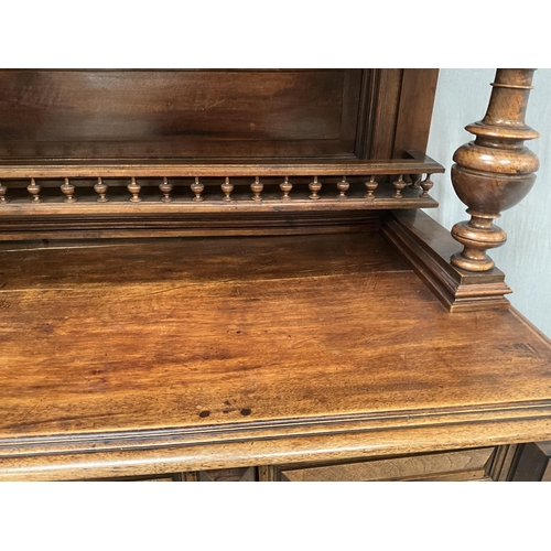 383 - VICTORIAN FRENCH WALNUT CARVED BUFFET - 
TOP WITH TURNED SPINDLE GALLERY OVER CARVED FRIEZE OVER 3 D... 