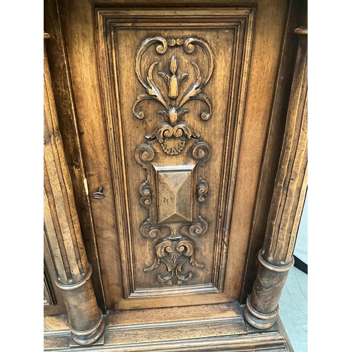 383 - VICTORIAN FRENCH WALNUT CARVED BUFFET - 
TOP WITH TURNED SPINDLE GALLERY OVER CARVED FRIEZE OVER 3 D... 