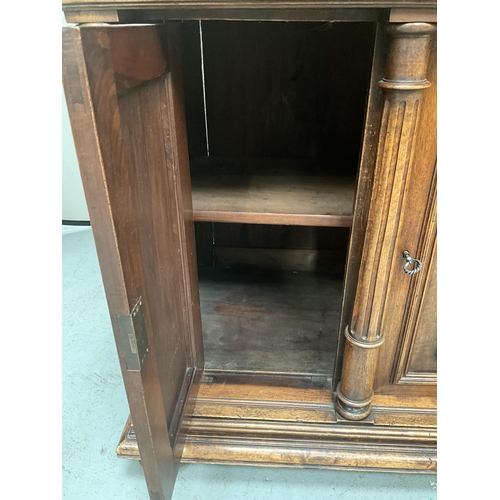 383 - VICTORIAN FRENCH WALNUT CARVED BUFFET - 
TOP WITH TURNED SPINDLE GALLERY OVER CARVED FRIEZE OVER 3 D... 