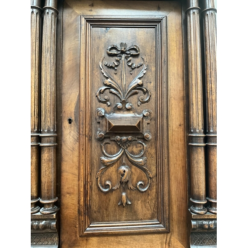 383 - VICTORIAN FRENCH WALNUT CARVED BUFFET - 
TOP WITH TURNED SPINDLE GALLERY OVER CARVED FRIEZE OVER 3 D... 