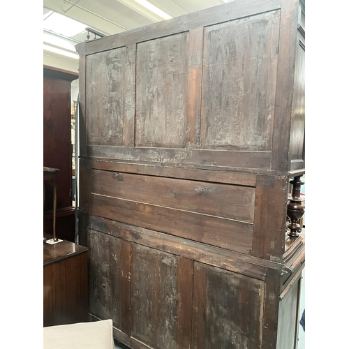 383 - VICTORIAN FRENCH WALNUT CARVED BUFFET - 
TOP WITH TURNED SPINDLE GALLERY OVER CARVED FRIEZE OVER 3 D... 