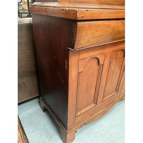 384 - VICTORIAN MAHOGANY KITCHEN CHIFFONIER WITH 2 GLASS DOORS TO TOP OVER CENTRAL DRAWER OVER 2 PANEL DOO... 