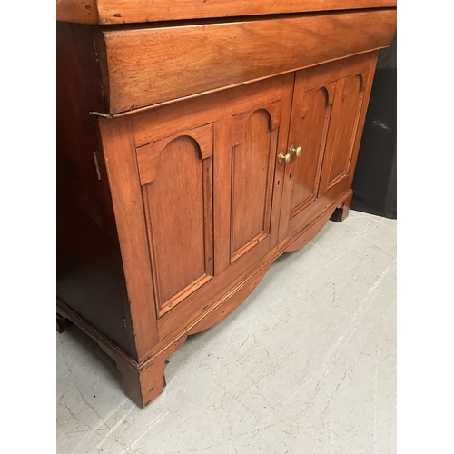 384 - VICTORIAN MAHOGANY KITCHEN CHIFFONIER WITH 2 GLASS DOORS TO TOP OVER CENTRAL DRAWER OVER 2 PANEL DOO... 