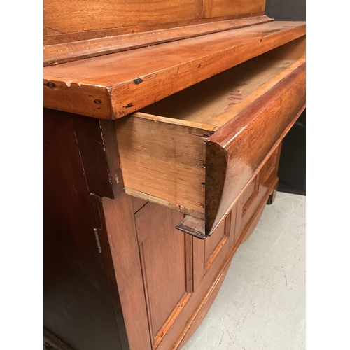 384 - VICTORIAN MAHOGANY KITCHEN CHIFFONIER WITH 2 GLASS DOORS TO TOP OVER CENTRAL DRAWER OVER 2 PANEL DOO... 