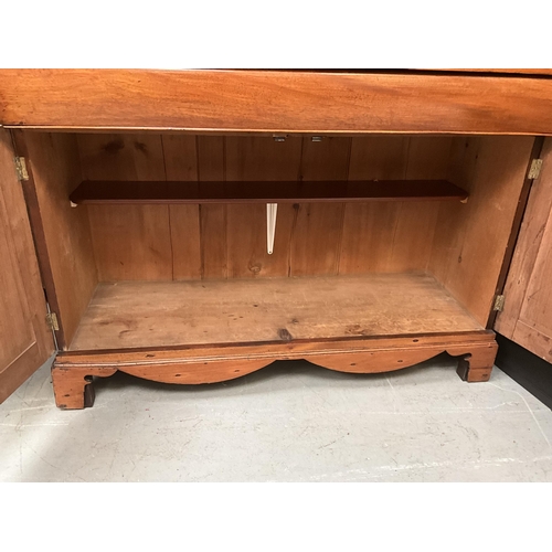 384 - VICTORIAN MAHOGANY KITCHEN CHIFFONIER WITH 2 GLASS DOORS TO TOP OVER CENTRAL DRAWER OVER 2 PANEL DOO... 