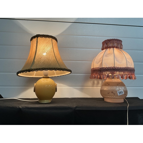 385 - 2 VINTAGE TABLE LAMPS 1 GLASS 1 CERAMIC