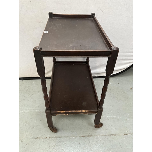 387 - VINTAGE OAK TWO TIER TEA TROLLEY A/F H30