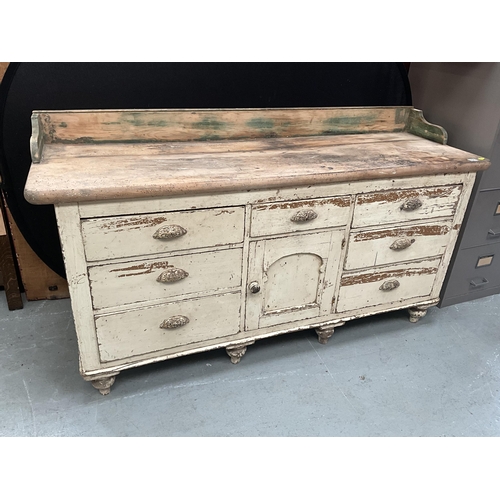 395 - VICTORIAN PINE KITCHEN BASE WITH 7 DRAWERS AND CENTRAL DOOR TO BASE - A/F H39