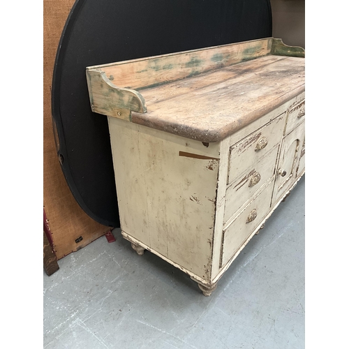 395 - VICTORIAN PINE KITCHEN BASE WITH 7 DRAWERS AND CENTRAL DOOR TO BASE - A/F H39